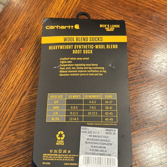 NWT Carhartt Men's Wool Blend Boot Socks - Navy - Picture 2 of 2